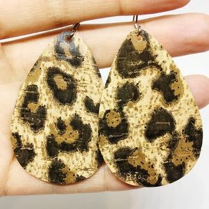Cheetah print teardrop cork earrings